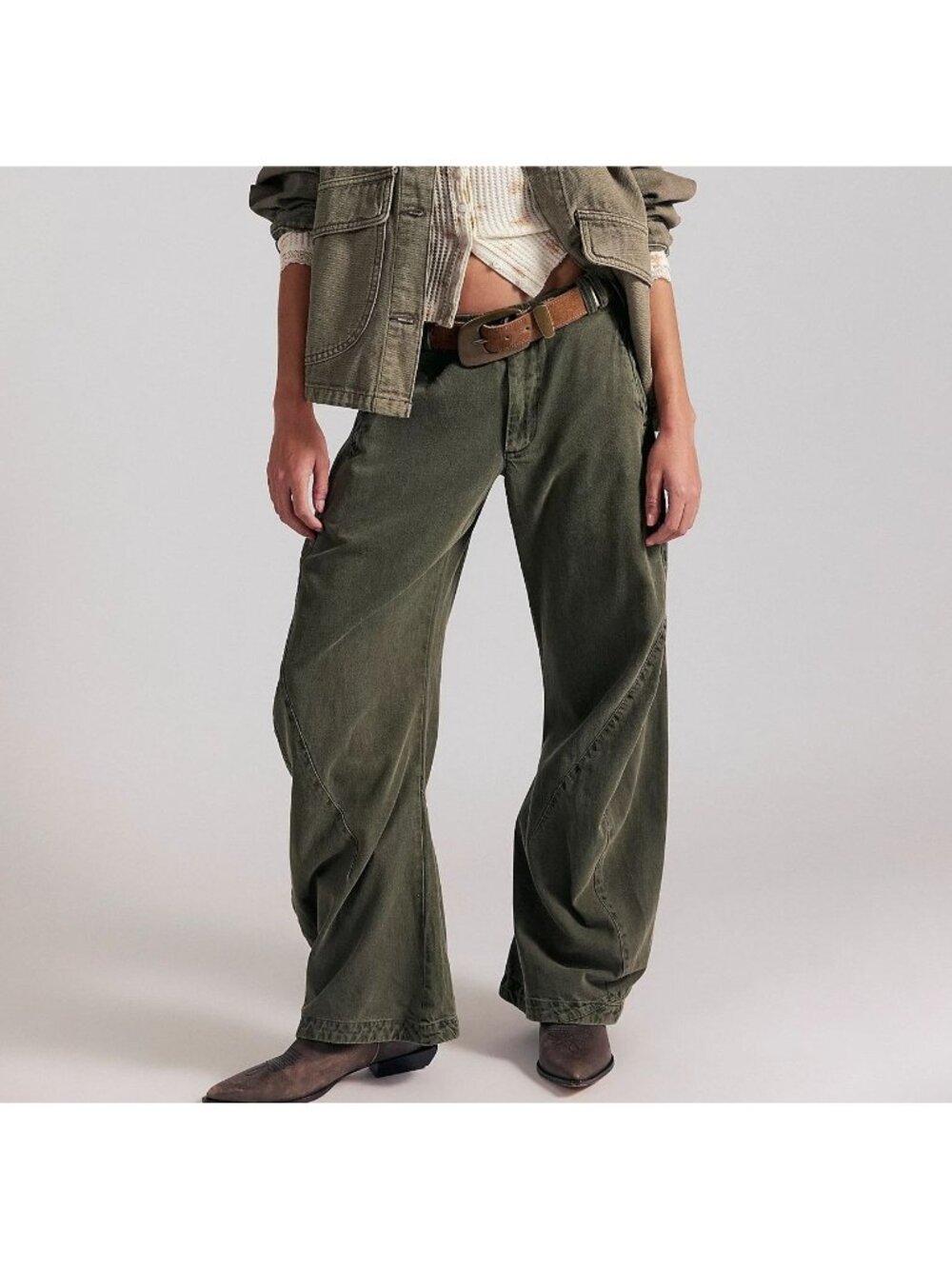 Free People Spotlight Washed Barrel Chino Trousers Olive Y2K 90s Womens 10